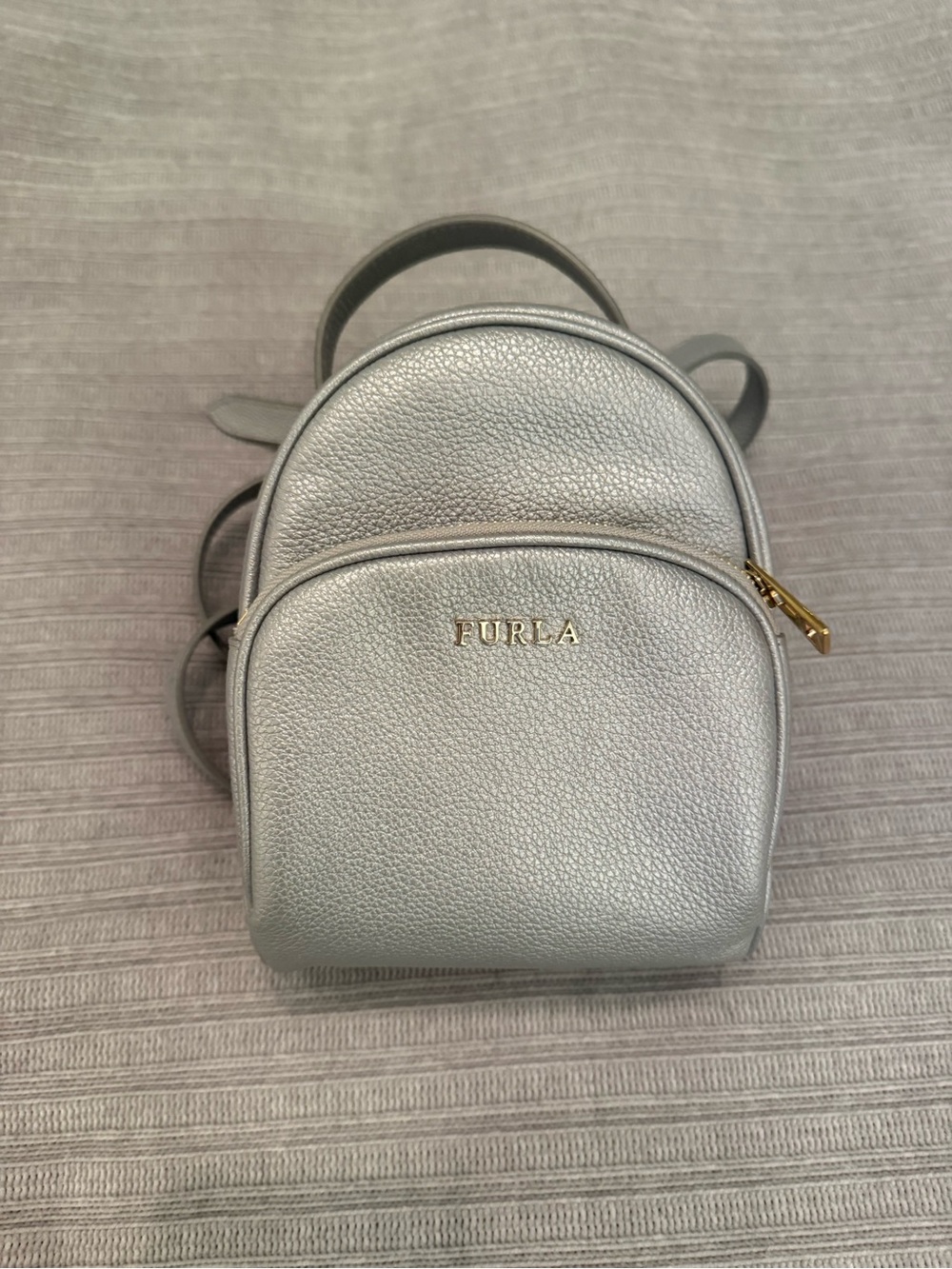 Authentic Furla Silver Mini Leather Backpack